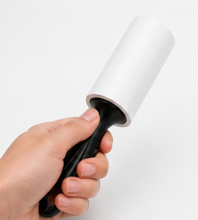 Hand rolt met de ergonomische handgreep over kleding